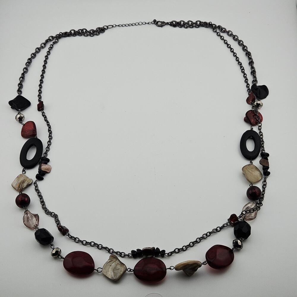 Double Strand Mixed Media Statement Necklace Artsy Natural Earth Tone Bohemian
